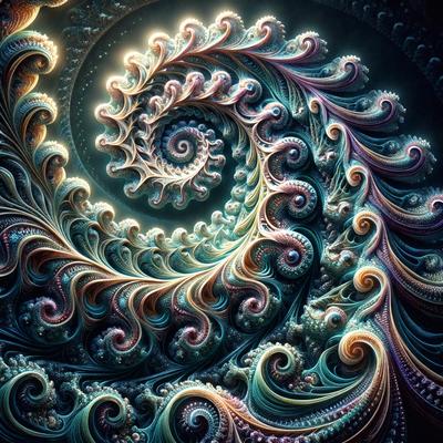 The primary subject of the image is a vibrant, colorful spiral pattern. The spiral is surrounded by a blue background, giving it a striking appearance. The visual style of the image is digital art, as it is a computer-generated design. The colors and mood of the image are lively and energetic, with the blue background and the spiral pattern creating a sense of movement and dynamism.